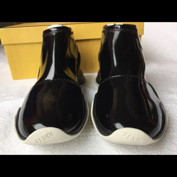 Fendi Ffluid Mid Top Glossy Sneakers Black Womens 9 US 39 EU New In Box Auth - Picture 5 of 13